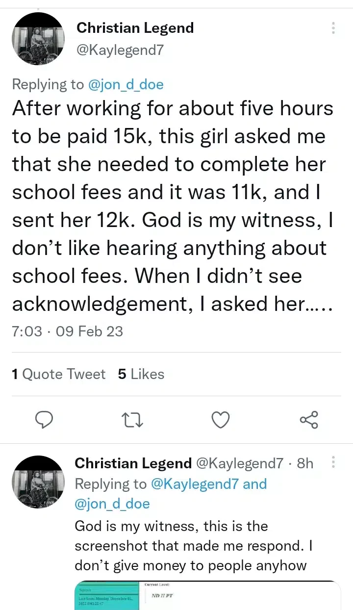 Man ridiculed by lady minutes after he helped pay her school fees