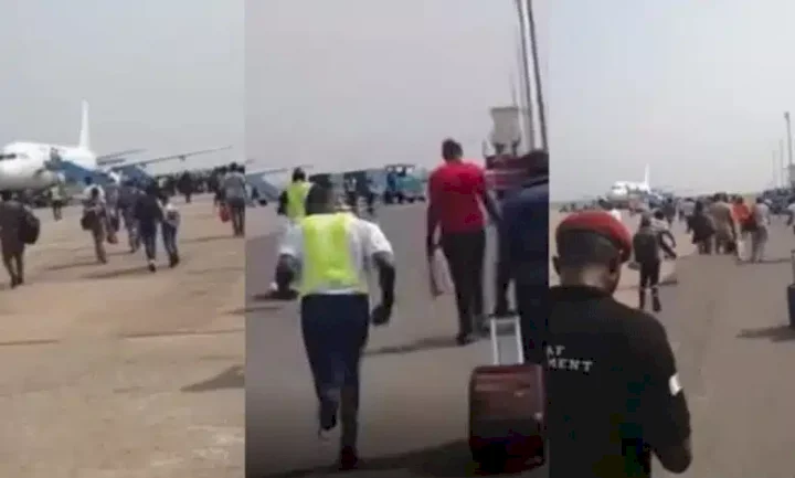 "Everything is hard in Nigeria" - Reactions as passengers run to board plane as it prepares to take off (Video)