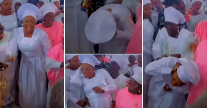 Funke Akindele goes into trance while worshipping at white garment church (Video)