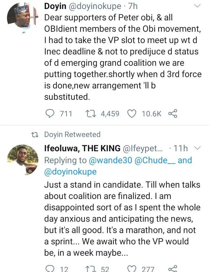 'I am a placeholder, I'll be substituted' - Doyin Okupe clears the air after he was announced Obi's running mate