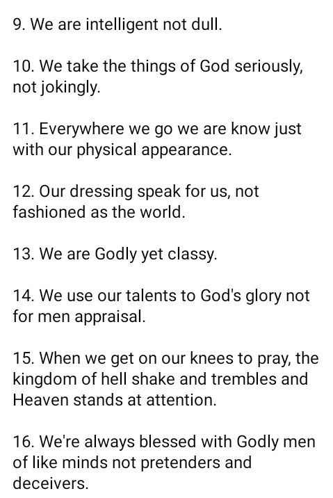 'We don't please men with our bodies but wait till the appointed time' - Deeper Life lady lists '20 facts' about godly female members of her church