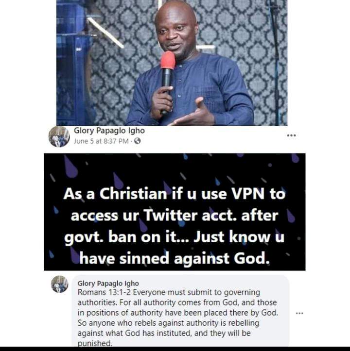 'If you use VPN to access your Twitter account after FG ban, you've sinned against God' - Clergyman