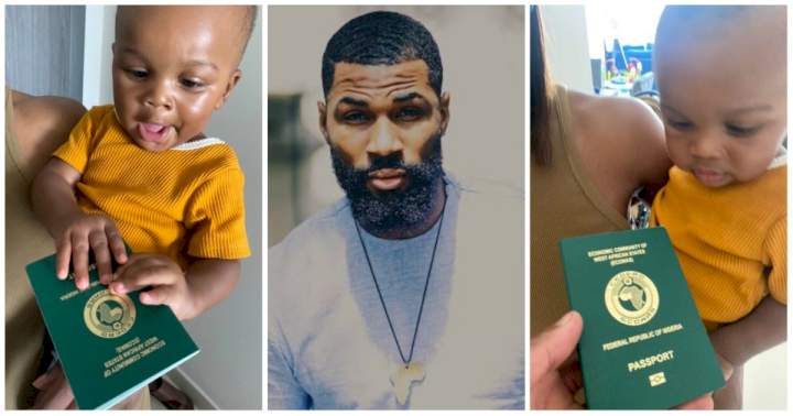 "He doesn't look impressed" - Fans react as Mike Edwards gives his British born son a Nigerian passport