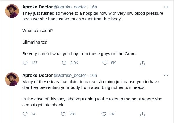 'A Lady Was Rushed To The Hospital With Low Blood Pressure After Taking Slimming Tea' - Doctor Aproko