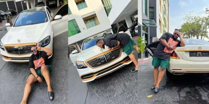 "Miracle no dey tire Jesus" - Reality star, Whitemoney ecstatic as he splashes millions on brand new Mercedes Maybach (Video)