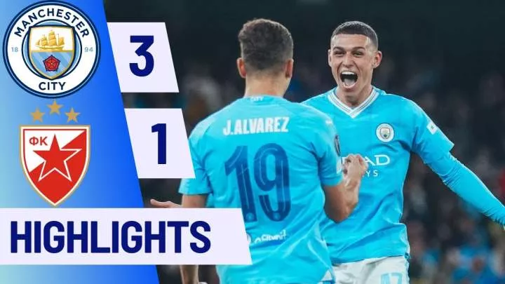 Manchester City 3 - 1 Crvena Zvezda (Sep-19-2023) Champions League Highlights