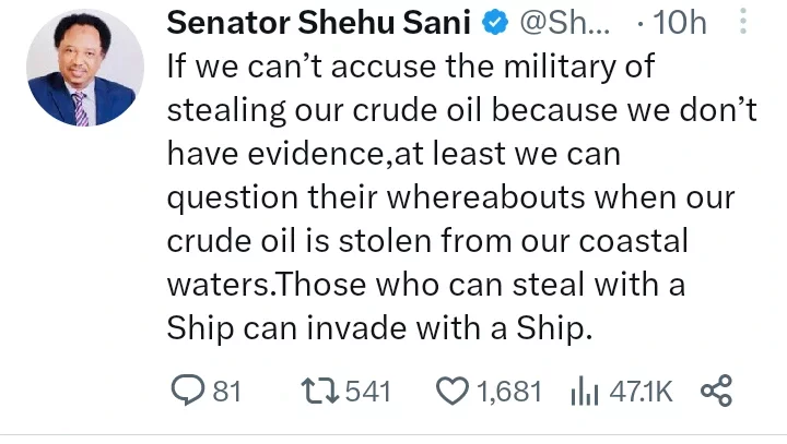 We Should Be Able To Question Our Military When Our Oil Is Stolen From Coastal Waters- Sani