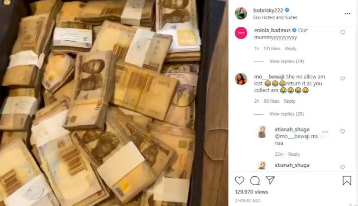 'Learn from your boss, it's not by 'kpekus'' - Bobrisky tells competitors, flaunts stacks of N1000 notes