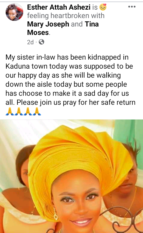 Bride-to-be kidnapped a day to her wedding in Kaduna