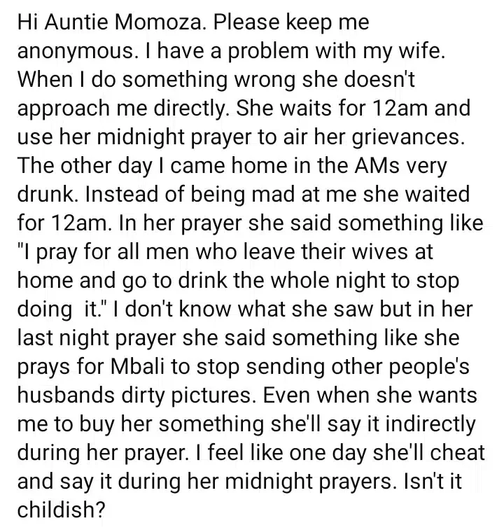 Man laments as wife uses midnight prayers to air marital grievances
