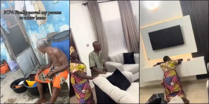 Emotional moment lady ushers her parents into new home
