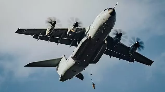 A British A400 aircraft deploys paratroopers over Gotland