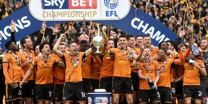 Wolves celebrate winning the Championship