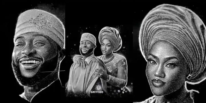 Nigerian artist goes viral for salt portrait of Davido and Chioma (Video)