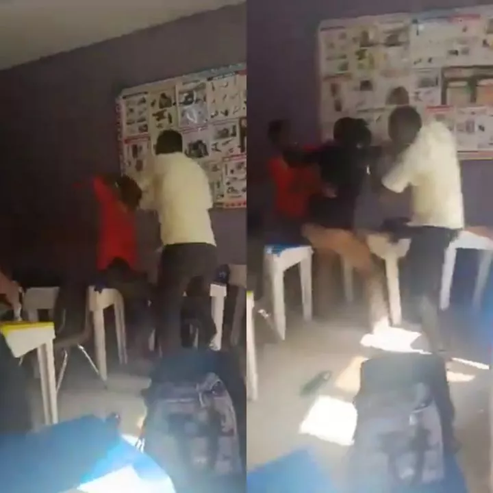 "You're fighting a married woman in our school?" teachers intervene as parent beats up teacher in front of students (video)