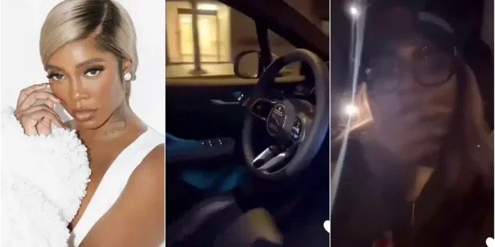 Moment Tiwa Savage freaks out in self-driving car