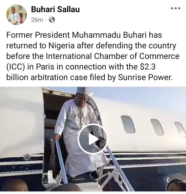 Former President Buhari Returns to Nigeria After Defending Country in $2.3bn Arbitration Case [Photo]