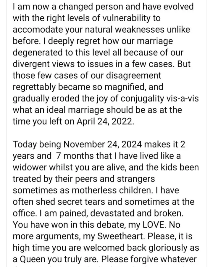 Man publicly apologizes to estranged wife after accusing her of cheating