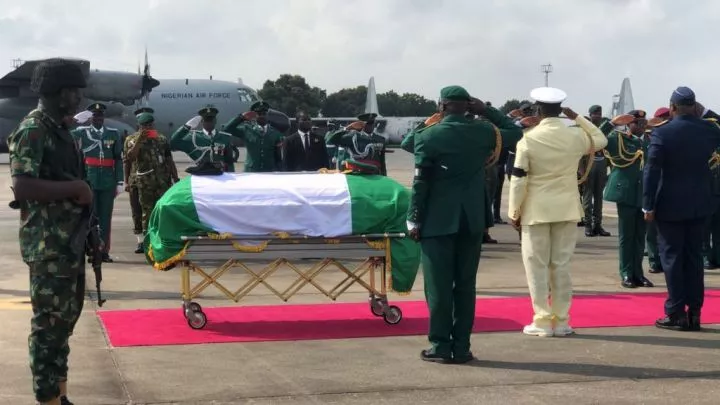 Body of late COAS Lagbaja arrive�Lagos airport (photos)