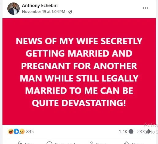 Lady reacts after being accused by estranged husband of marrying another man while still legally married to him