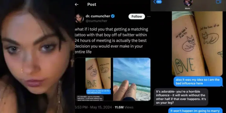 Lady gets matching tattoo with new boyfriend, barely 24 hours into relationship