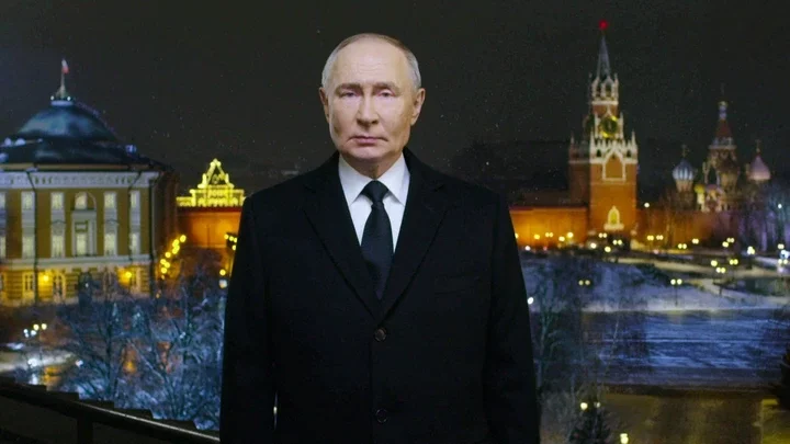 Vladimir Putin pictured during his New Year televised address to the nation