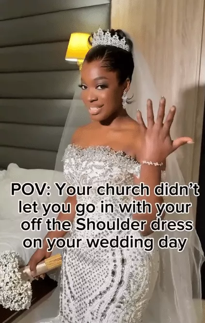 Video of bride sent back by church for wearing off-shoulder wedding gown causes serious buzz online