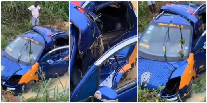Ghanaian taxi driver devastated as girlfriend crashes his boss's car during driving lesson