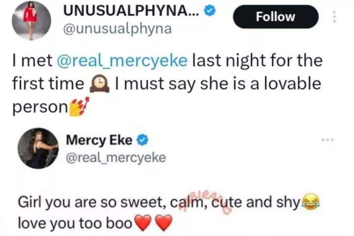 'You are a sweet and shy person' - Mercy Eke replies as Phyna speaks on meeting her, fans react