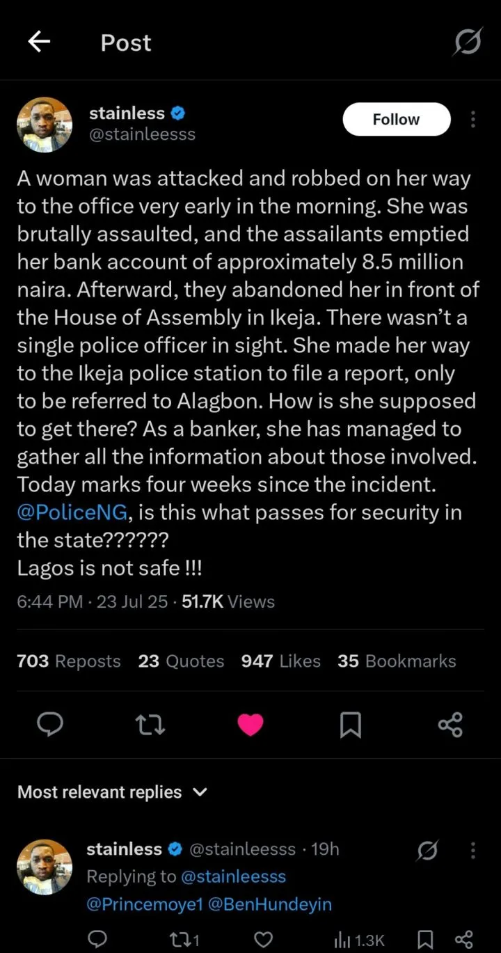 Woman robbed of ₦8.5m and abandoned at Lagos Assembly while heading to work
