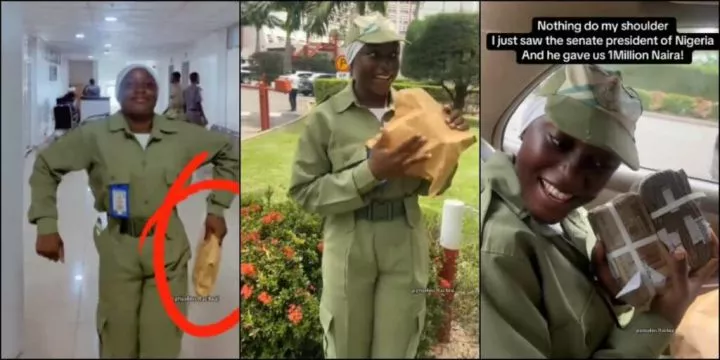 Corper celebrates as 'senate president' allegedly gifts her N1M Corper celebrates as 'senate president' allegedly gifts her N1M