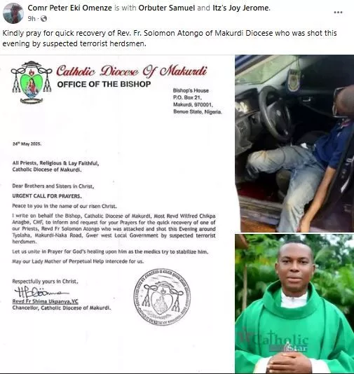 Suspected Herdsmen Shoot Catholic Priest In Benue