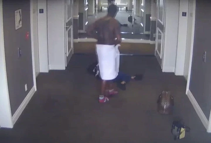 Security camera still of Sean Combs attacking Cassie Ventura in 2016