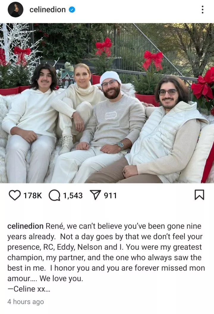 Celine Dion surprises fans with photo of her grown sons as she remembers late husband