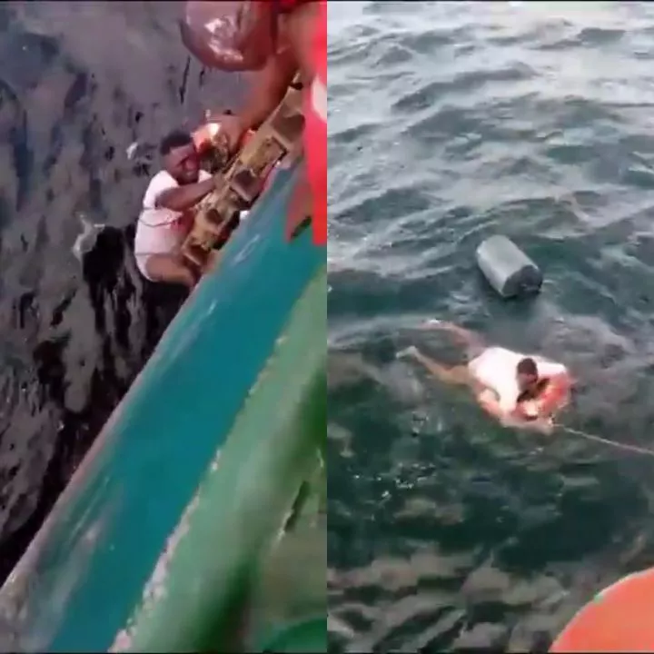 The Moment A Man Lost In Middle Of Ocean For Over 4 Hours Was Rescued After His Boat Capsized In Delta State (Video)