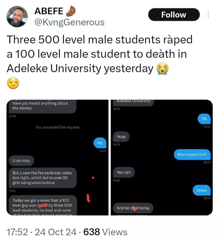 100-level male student allegedly dead after allegedly being raped by multiple senior boys in popular Osun varsity