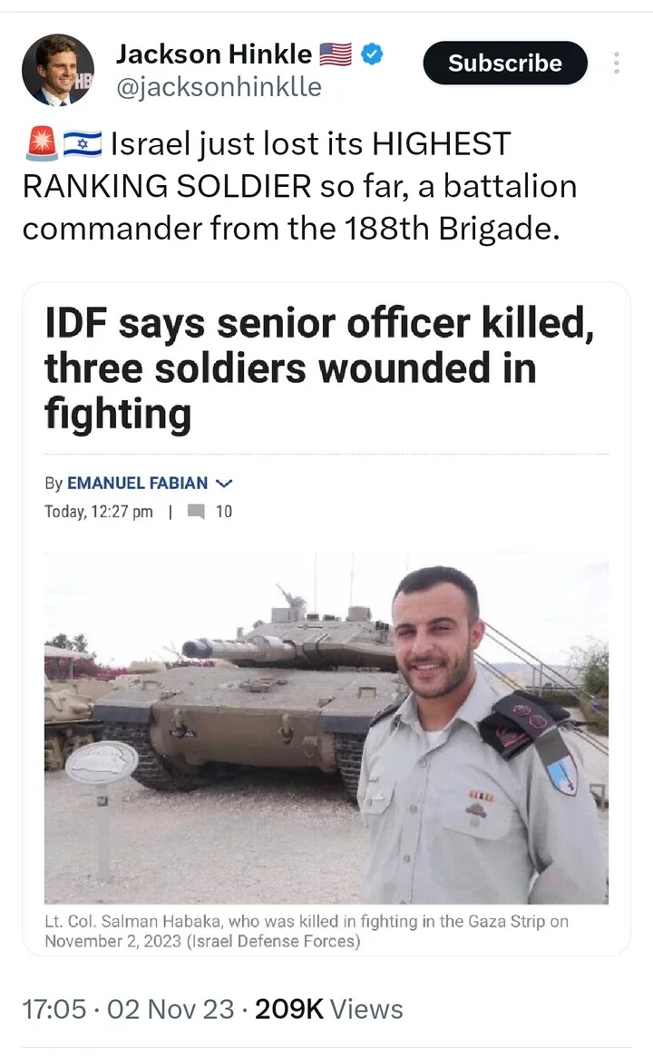 Israel Defense Forces Releases a Statement After Their Top Ranked Lieutenant Was Killed by Hamas