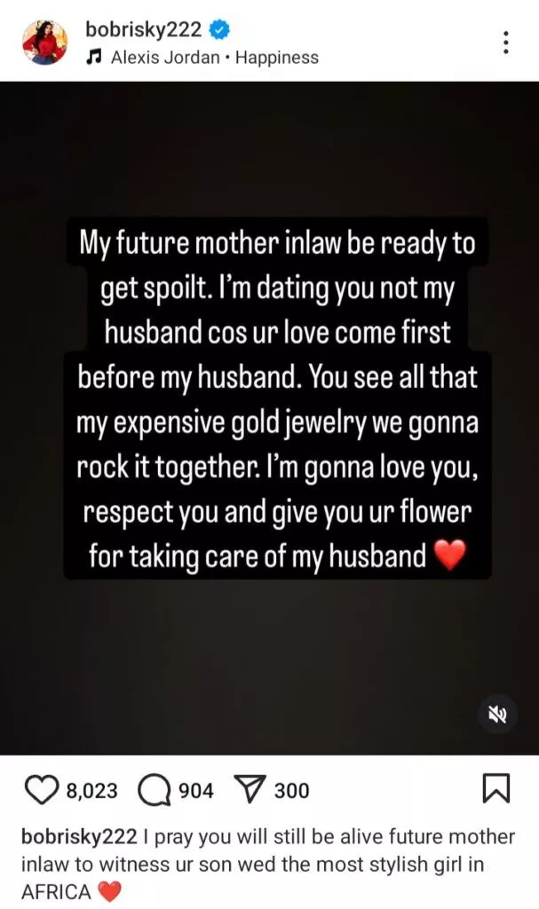 Bobrisky pens message to his future mother-in-law