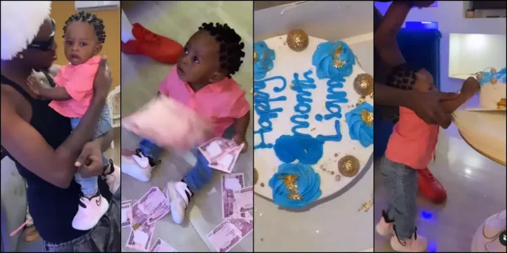 "All I see is Moh" - Mohbad's friend buys cake for his son Liam, sprays money as he clocks 8 months
