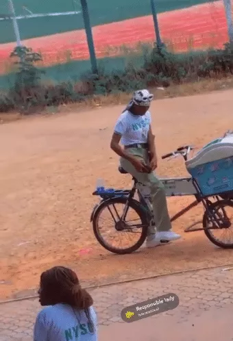 'Make I fit chop' - Corper says as she rides ice-cream bicycle