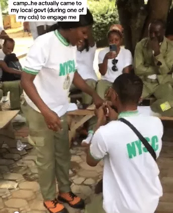 Cute moment corper proposes to colleague during CDS