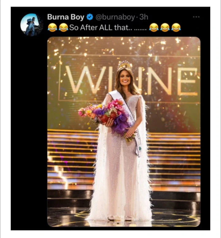 Burna Boy Breaks Silence On Miss South Africa 2024 Controversy