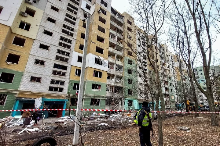 A view shows a residential building, which was damaged by a Russian missile strike, amid Russia's attack on Ukraine