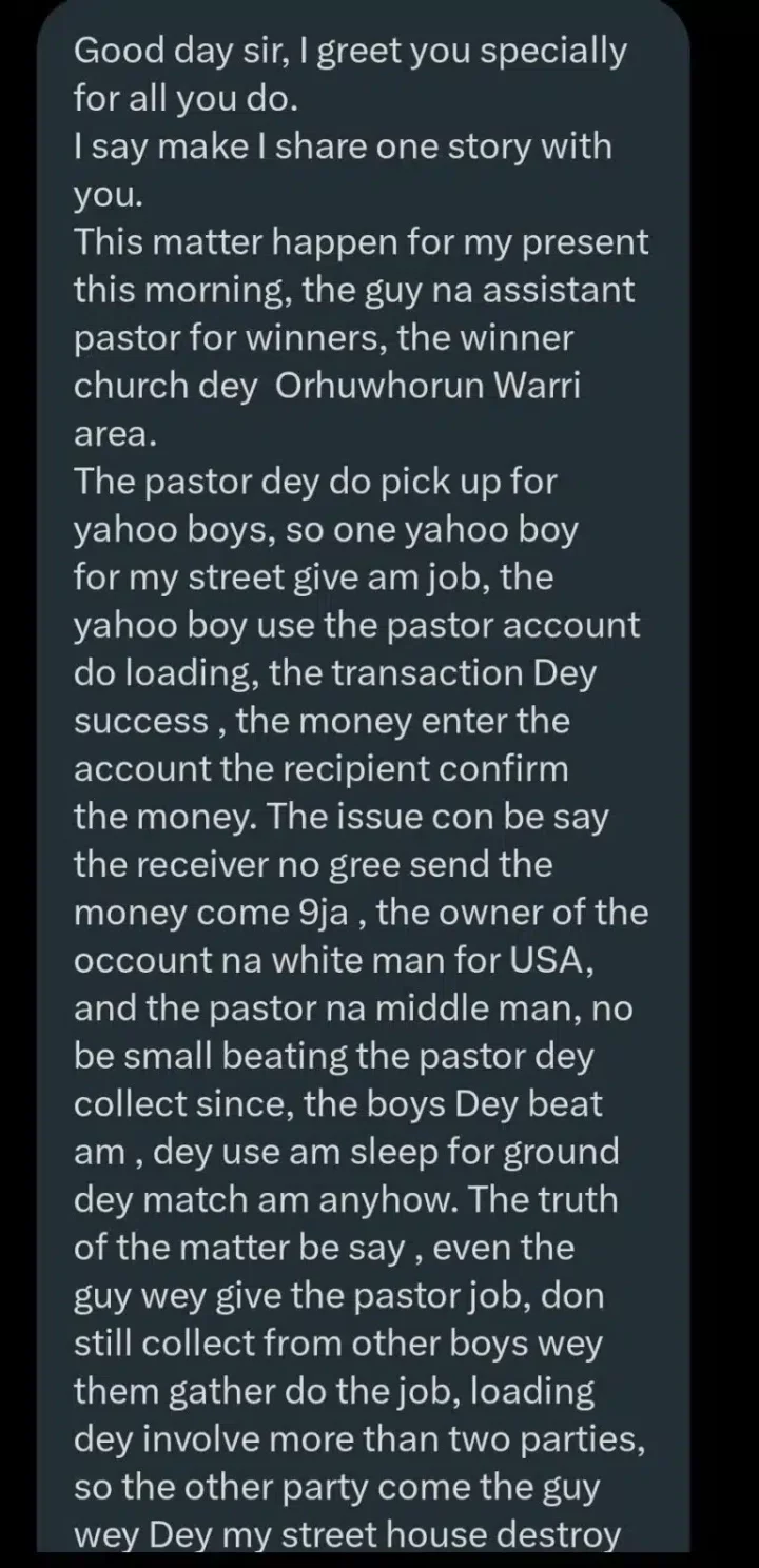 Yahoo boy uses pastor's account for ₦70m transaction; deal turns violent as client refuses to send money