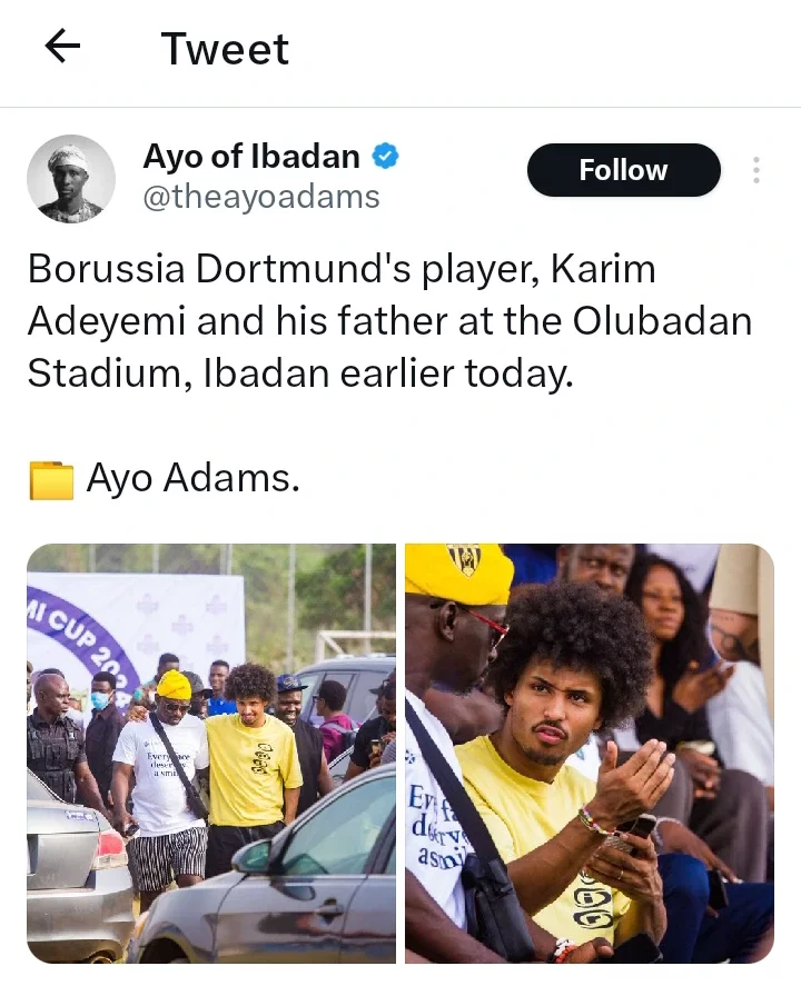 Fans react after spotting German attacker, Karim Adeyemi and his father in a stadium in Ibadan.