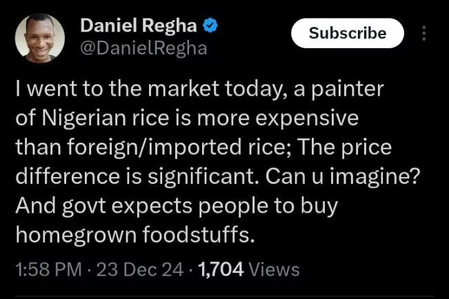 Daniel Regha laments price of local rice