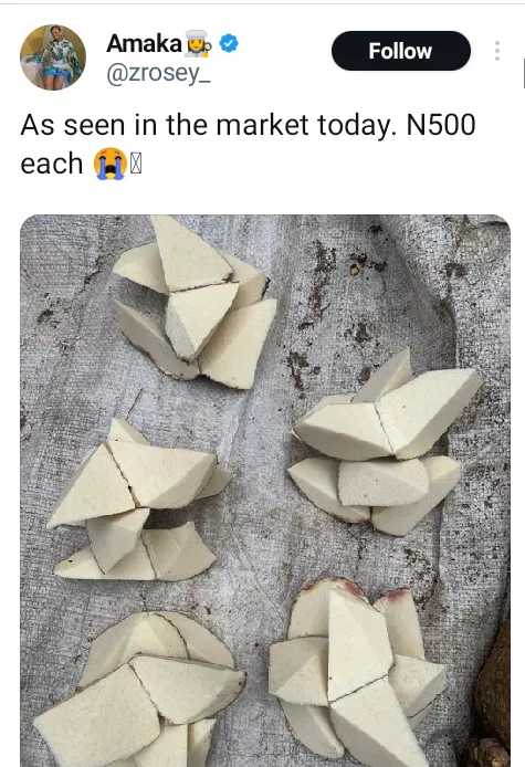 Hardship: Resilience is both our greatest strength and weakness - Nigerians react to sale of raw yam slices in market