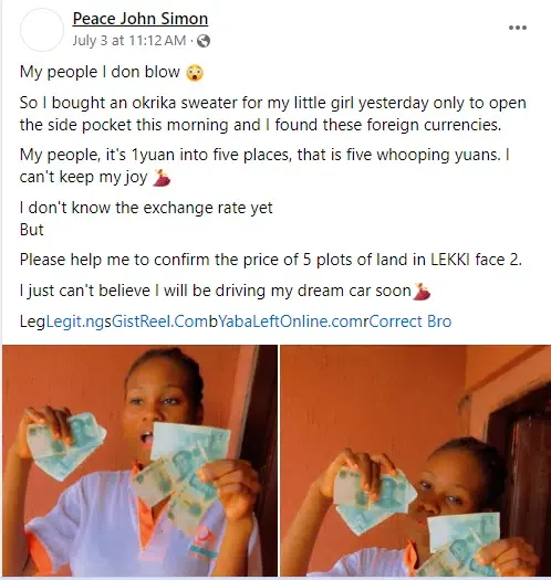 Lady joyfully flaunts foreign currencies she found in sweater she bought