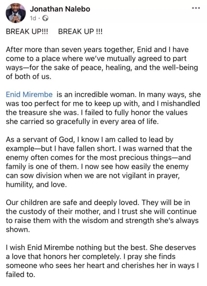 Pastor ends 7-year marriage, says wife was 'too perfect' for him