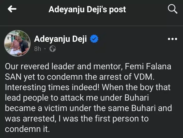 Deji Adeyanju queries Femi Falana's silence on Verydarkman's arrest